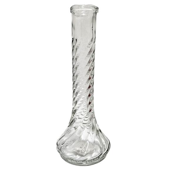 Pk of 3 burton + BURTON Clear Swirl Glass Single Bud Vase With Scalloped Lip New - Picture 1 of 5